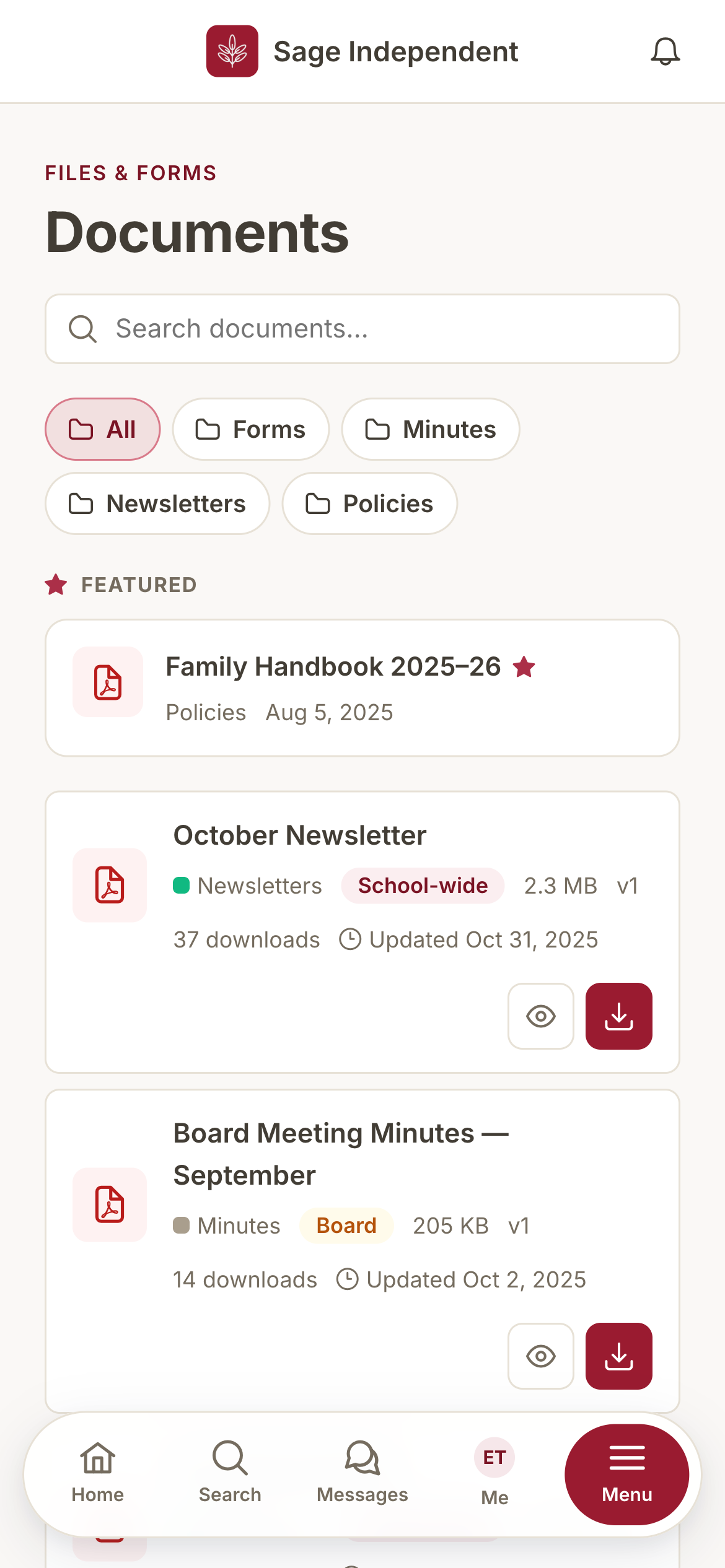 Documents — mobile view